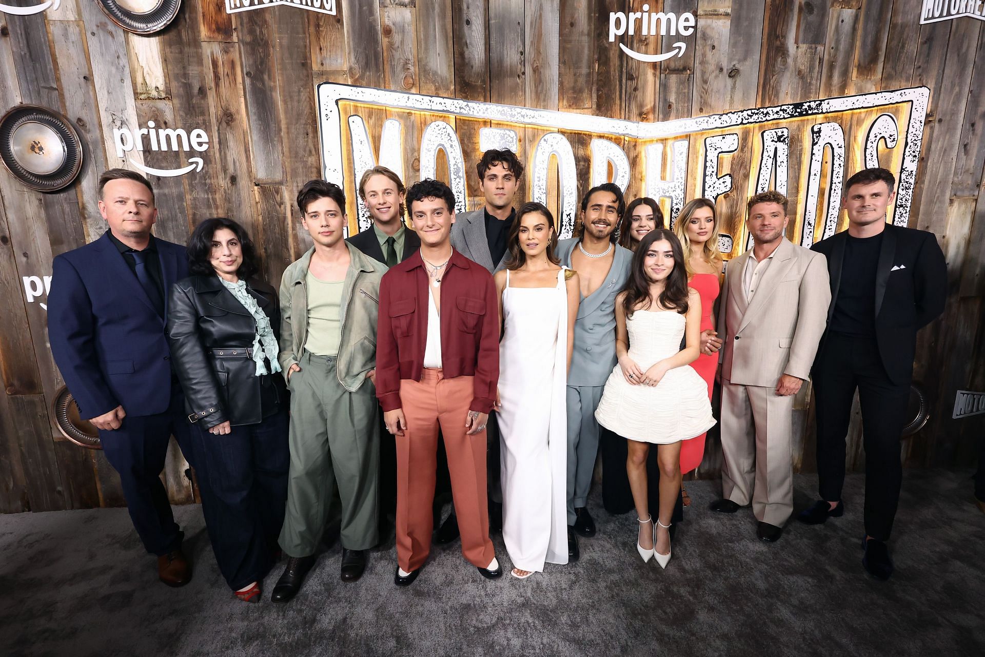 (L-R) John Norris, Sue Kroll, Global Head of Marketing, Amazon MGM Studios, Uriah Shelton, Josh Macqueen, Nicolas Cantu, Drake Rodger, Nathalie Kelley, Michael Cimino, Johnna Dias-Watson, Melissa Collazo, Mia Healey, Ryan Phillippe and Jason Seagraves attend Prime Video's "Motorheads" Red Carpet and Screening (Image via Getty)